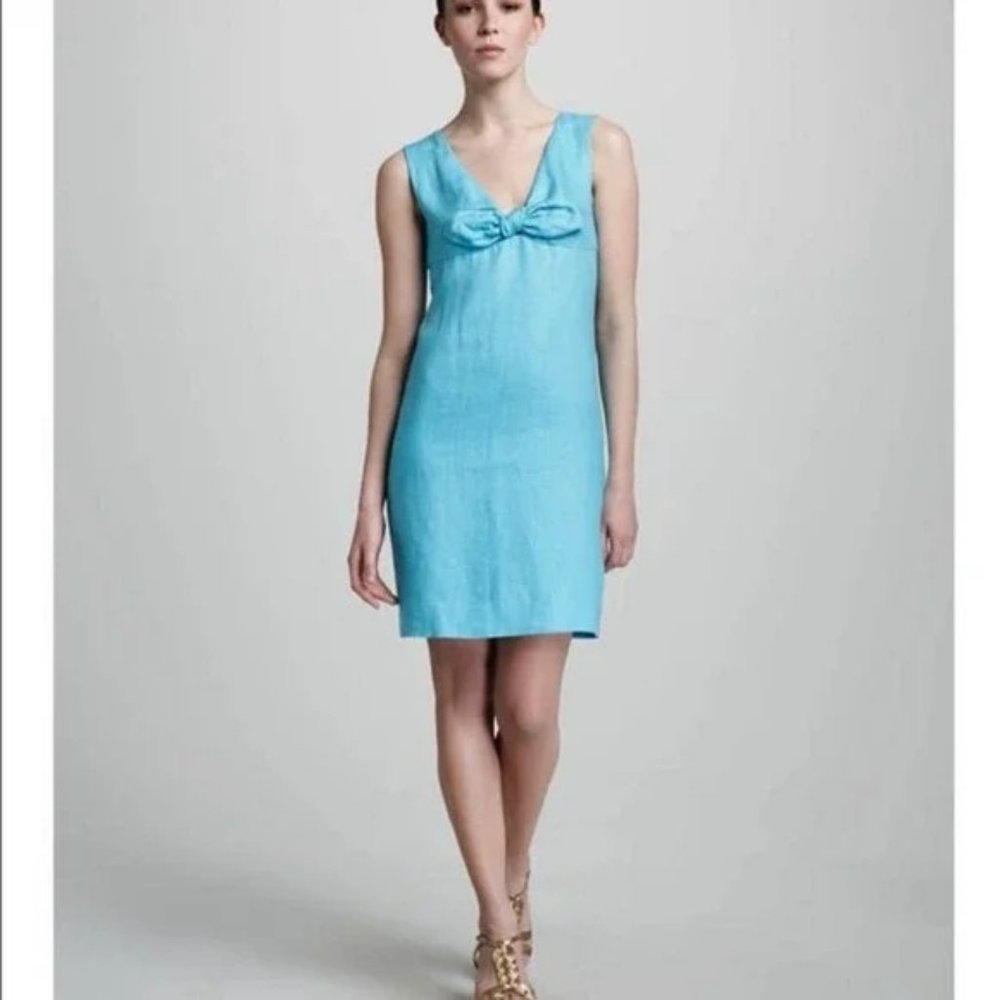 Kate Spade Viola Turquoise Linen Bow Shift Dress.  SZ 2 - Picture 3 of 11